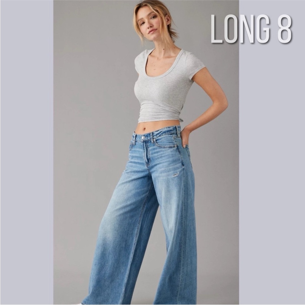 AE Dreamy Drape Baggy Ultra Wide Super High Rise Jeans 8 LONG